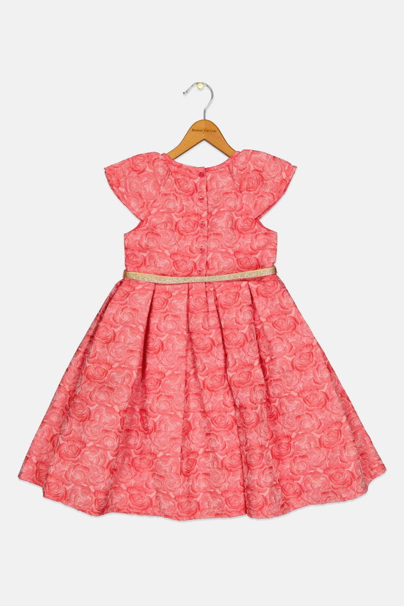 Hamleys Kids Girl Floral Pattern Belted Dress, Red - Image 3